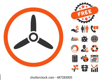 Three Bladed Screw icon with free bonus pictograph collection. Vector illustration style is flat iconic bicolor symbols, orange and gray colors, white background.