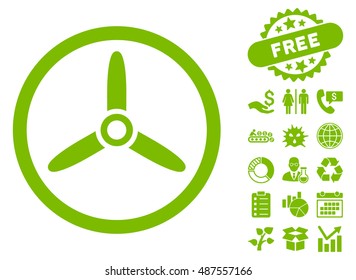 Three Bladed Screw icon with free bonus clip art. Vector illustration style is flat iconic symbols, eco green color, white background.