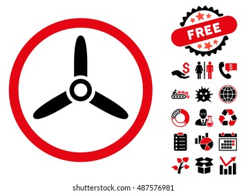 Three Bladed Screw icon with free bonus pictures. Vector illustration style is flat iconic bicolor symbols, intensive red and black colors, white background.