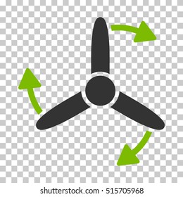 Three Bladed Screw Rotation EPS vector pictograph. Illustration style is flat iconic bicolor eco green and gray symbol.