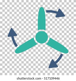 Three Bladed Screw Rotation EPS vector pictograph. Illustration style is flat iconic bicolor cobalt and cyan symbol.