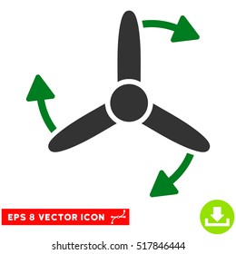 Three Bladed Screw Rotation EPS vector pictogram. Illustration style is flat iconic bicolor green and gray symbol on white background.