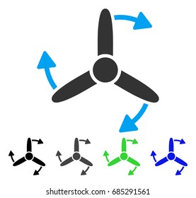 Three Bladed Screw Rotation flat vector pictogram. Colored three bladed screw rotation gray, black, blue, green icon versions. Flat icon style for application design.