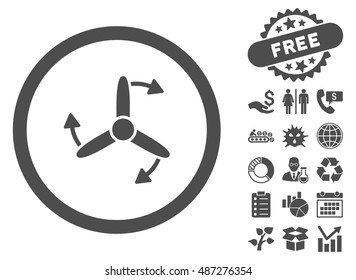 Three Bladed Screw Rotation icon with free bonus design elements. Vector illustration style is flat iconic symbols, gray color, white background.