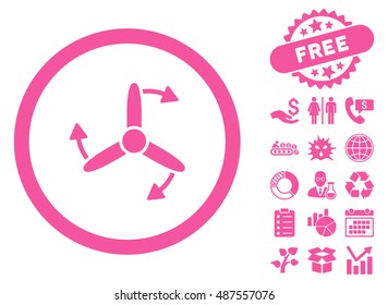 Three Bladed Screw Rotation icon with free bonus images. Vector illustration style is flat iconic symbols, pink color, white background.