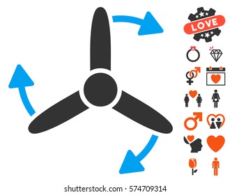 Three Bladed Screw Rotation icon with bonus decoration pictograph collection. Vector illustration style is flat iconic symbols for web design, app user interfaces.