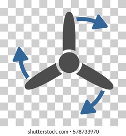 Three Bladed Screw Rotation icon. Vector illustration style is flat iconic bicolor symbol, cobalt and gray colors, transparent background. Designed for web and software interfaces.