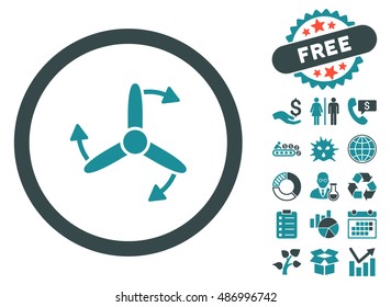 Three Bladed Screw Rotation pictograph with free bonus pictures. Vector illustration style is flat iconic bicolor symbols, soft blue colors, white background.