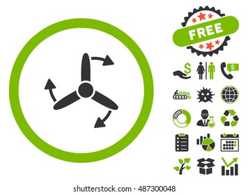 Three Bladed Screw Rotation pictograph with free bonus pictures. Vector illustration style is flat iconic bicolor symbols, eco green and gray colors, white background.