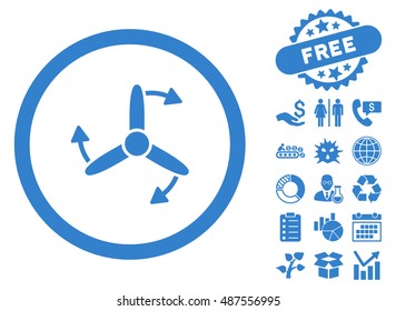Three Bladed Screw Rotation pictograph with free bonus symbols. Vector illustration style is flat iconic symbols, cobalt color, white background.