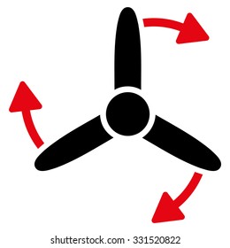 Three Bladed Screw Rotation vector icon. Style is bicolor flat symbol, intensive red and black colors, rounded angles, white background.