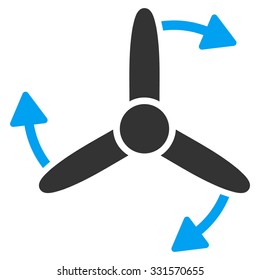Three Bladed Screw Rotation vector icon. Style is bicolor flat symbol, blue and gray colors, rounded angles, white background.