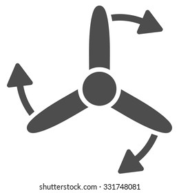 Three Bladed Screw Rotation vector icon. Style is flat symbol, gray color, rounded angles, white background.