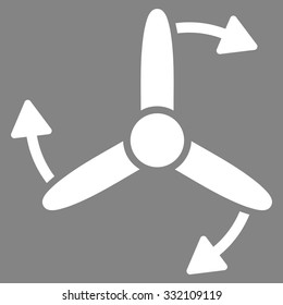 Three Bladed Screw Rotation vector icon. Style is flat symbol, white color, rounded angles, gray background.