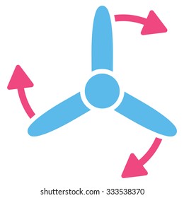 Three Bladed Screw Rotation vector icon. Style is bicolor flat symbol, pink and blue colors, rounded angles, white background.