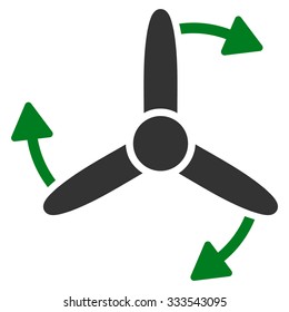 Three Bladed Screw Rotation vector icon. Style is bicolor flat symbol, green and gray colors, rounded angles, white background.