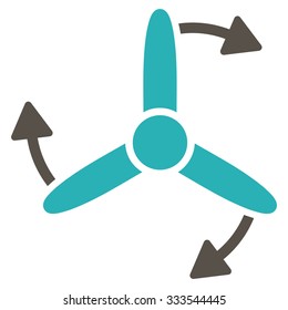 Three Bladed Screw Rotation vector icon. Style is bicolor flat symbol, grey and cyan colors, rounded angles, white background.