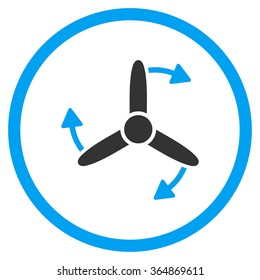 Three Bladed Screw Rotation vector icon. Style is bicolor flat circled symbol, blue and gray colors, rounded angles, white background.