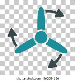 Three Bladed Screw Rotation vector pictograph. Illustration style is flat iconic bicolor soft blue symbol on a transparent background.