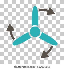 Three Bladed Screw Rotation vector pictogram. Illustration style is flat iconic bicolor grey and cyan symbol on a transparent background.