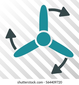 Three Bladed Screw Rotation vector pictograph. Illustration style is flat iconic bicolor soft blue symbol on a hatch transparent background.