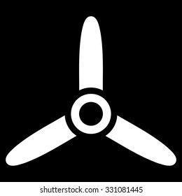 Three Bladed Screw vector icon. Style is flat white symbol, rounded angles, black background.
