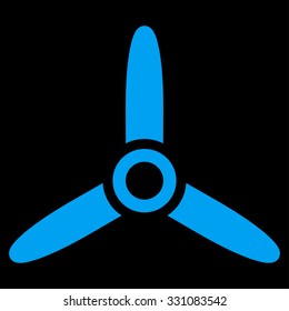 Three Bladed Screw vector icon. Style is flat blue symbol, rounded angles, black background.