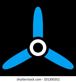 Three Bladed Screw vector icon. Style is flat bicolor blue and white symbol, rounded angles, black background.