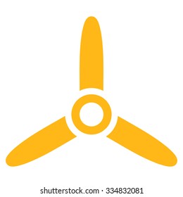 Three Bladed Screw vector icon. Style is flat yellow symbol, rounded angles, white background.