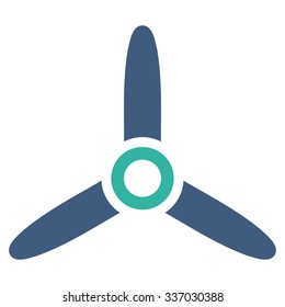 Three Bladed Screw vector icon. Style is flat bicolor cobalt and cyan symbol, rounded angles, white background.