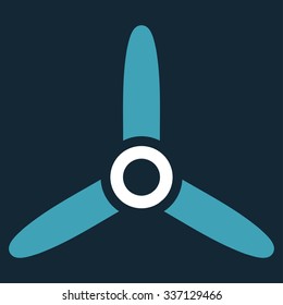 Three Bladed Screw vector icon. Style is flat bicolor blue and white symbol, rounded angles, dark blue background.