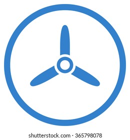 Three Bladed Screw vector icon. Style is flat circled symbol, cobalt color, rounded angles, white background.