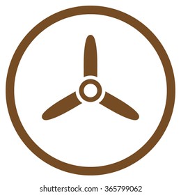 Three Bladed Screw vector icon. Style is flat circled symbol, brown color, rounded angles, white background.
