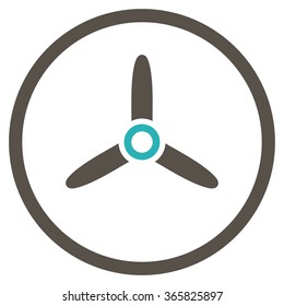 Three Bladed Screw vector icon. Style is bicolor flat circled symbol, grey and cyan colors, rounded angles, white background.