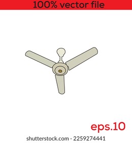 Three blades white ceiling fan isolated on white background