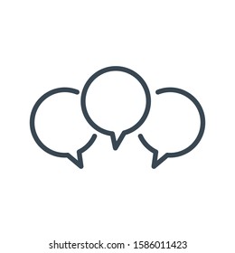 Three blank linear chat speech message bubbles. Forum icon. Communication concept. Stock vector illustration isolated on white background.