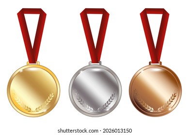 three blank medals for celebration design. White background. Vector illustration. Stock image.