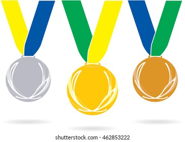 Three blank medals. vector. Gold, silver, bronze medals.