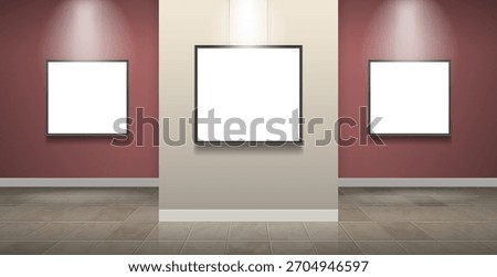 three blank picture frames mock up art exhibition gallery interior vector illustration 