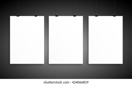 Three blank poster mockup on black 