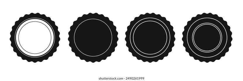 Three blank round seal labels with wavy edges