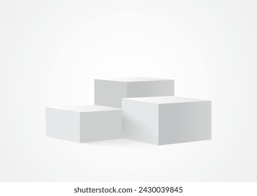 Three blank square podiums stand to show products on white background, Vector illustration.