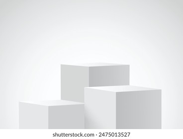 Three blank square podiums stand to show products on white background, Vector illustration.