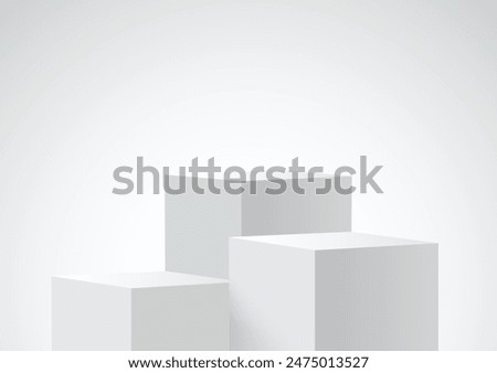 Three blank square podiums stand to show products on white background, Vector illustration.