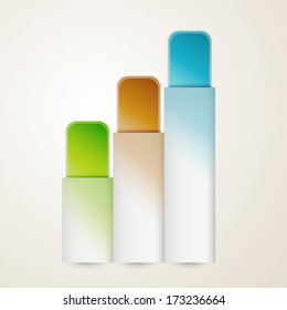 three blank vertical banners with color top label