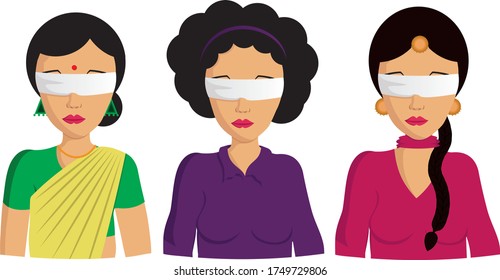 Three Blind Folded Girls Vector 