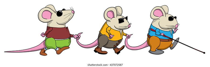 Three blind mice leading each other svg