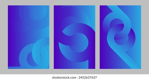 tres paneles abstractos azules con un diseño en espiral