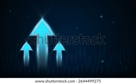 Three blue arrows directed point upward with Gradient realistic vector illustration, three blue arrows pointing up concept for growing up finance, trading up trend, digital vector