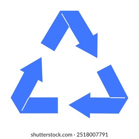 Three blue arrows forming a triangle, symbolizing recycling. Ideal for eco-friendliness, sustainability, environmental conservation, recycling awareness, waste reduction. Clean, minimalist, modern.